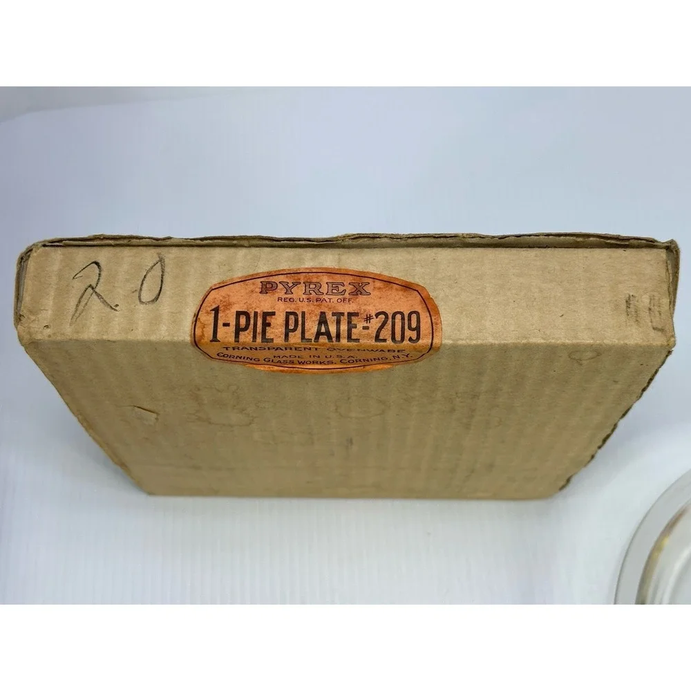Vintage Pyrex Brand Oven Ware Clear Glass Pie Plate #209 Original Box & Label 9